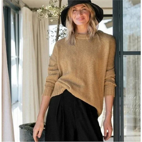 🆕️ Jenni Kayne Cruise Boyfriend Sweater Brown Chunky Linen Blend XL Mimimalist